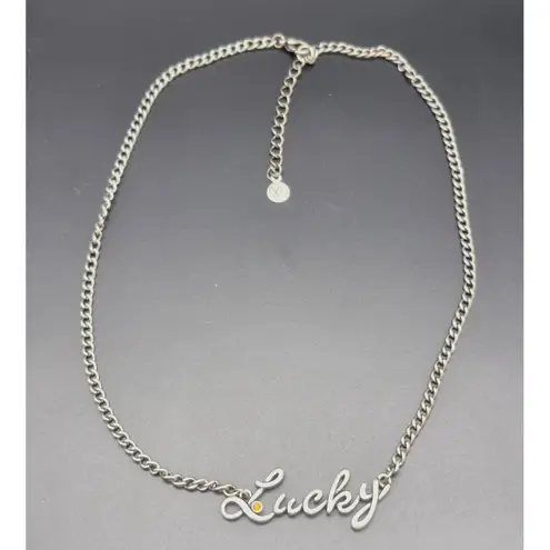 5X Brand Silver Tone Curb Chain LUCKY Pendant Necklace 16" to 18" Orange Crystal