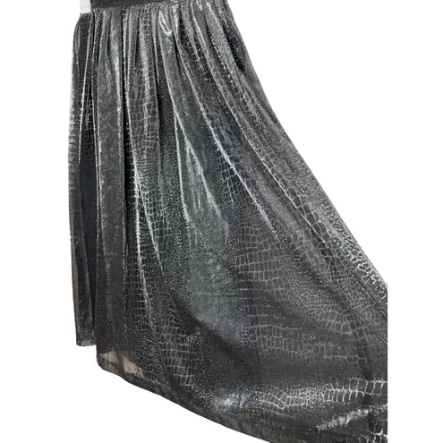 FOCUS 2000 by Charles Gluck Silver Metallic Crocodile Print Pleated Maxi Skirt 8