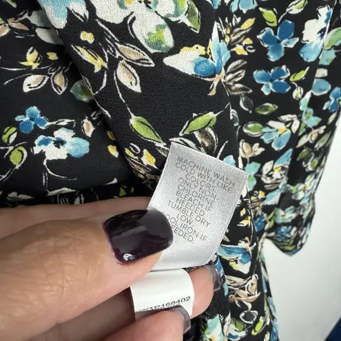 J. Jill Button Down Layered Tunic Top Blouse Large Petite Long Sleeve Floral Black Size undefined