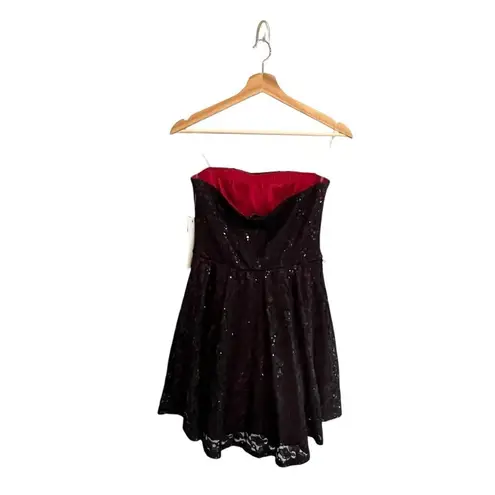 Love Reign Strapless Black Lace Overlay Dress Sz M Sequin Grunge Whimsigoth HOCO