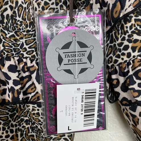 Rock & Roll Cowgirl Brown Leopard Print Ruffled Surplice Long Sleeve Blouse