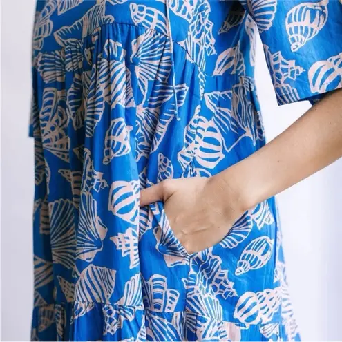 Sunshine Tienda Blue Shell Print Cotton Dress V