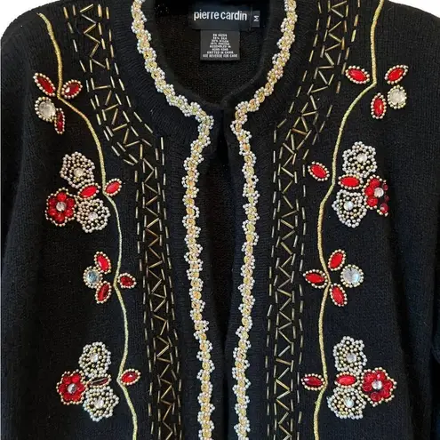 Pierre Cardin Vintage 80’s Black Silk Angora Beaded Cardigan