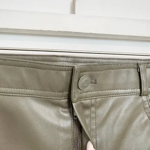 ZARA  Green Faux Leather High Rise Pants Split Hem Olive Contemporary Size Large