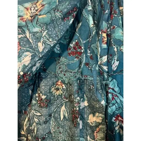 Band of the Free Teal Blue Floral Bohemian Wrap Style Long Maxi Skirt Women Med