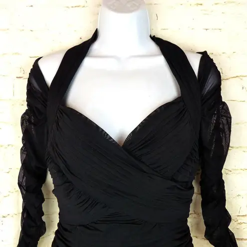 Tadashi Shoji Vintage Tadashi Blouse Womens M Black Sheer Pleated Off Shoulder Halter Goth Y2K