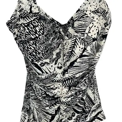 Azul Womens Tropical Ruched Front One Piece Swimsuit Black White Size 18
