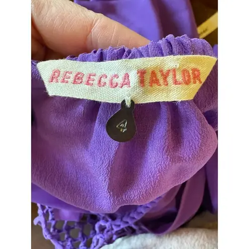 Rebecca Taylor Shirt Women Size 4 Purple Silk Braided Trim Fringe Tank Camisole