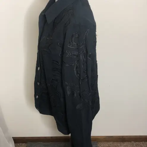 Laura Ashley women’s black button up bead embroidered jacket size large