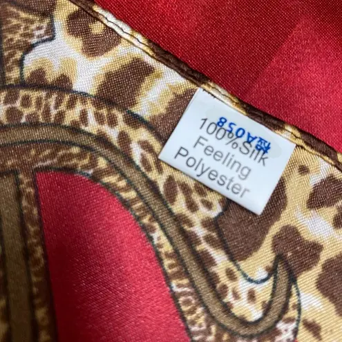 Womens Scarf Red Gold Brown Colors Cheetah Leopard Print Polyester 34 x 34 inche
