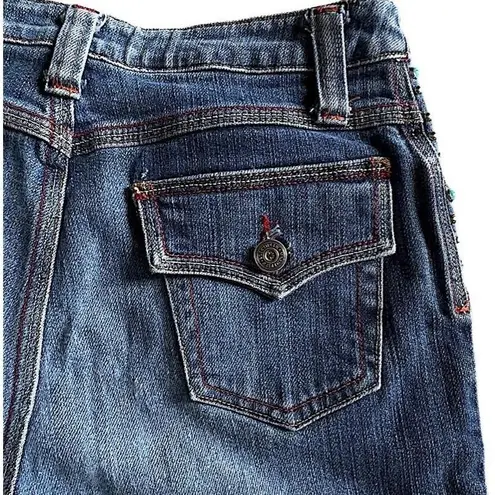 Mesmerize Jeans Womens Blue Beaded Studded Capri Boho Chic Unique Size 4