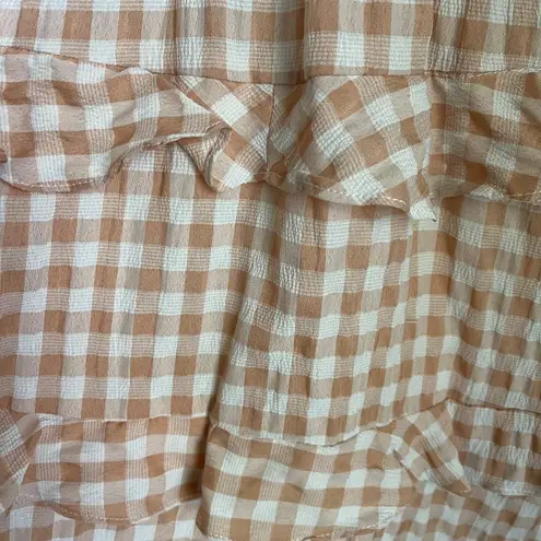 Mable Tan Gingham Check Ruffle Skirt Sundress Sz L Girly Picnic Coastal Cowgirl Size L