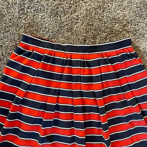 J. Crew Silk Red White & Blue Striped Pleated Skirt Size 8 Preppy Modest Career