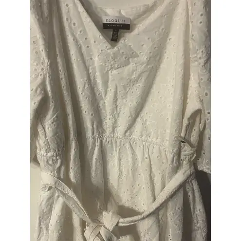 Eloquii Elements Plus Size 22 White Belted Eyelet Dress Knee Length