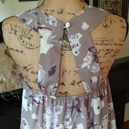 Peach Love California Grey Cream & Purple Floral Dress