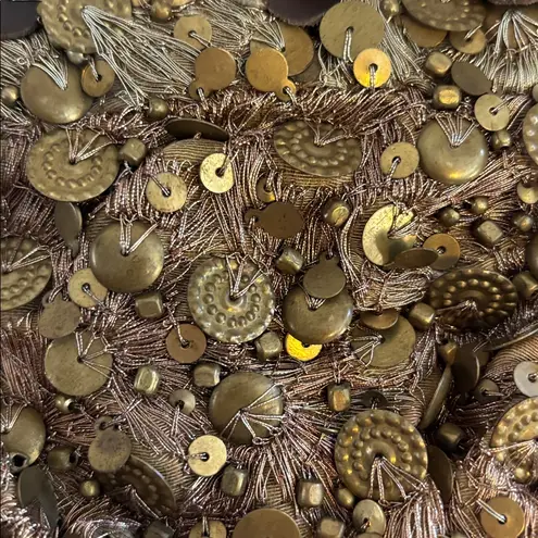 GOLD SEQUIN BEADED WRISTLET WITH BROWN LEATHER NO BRAND TAG MADE IN INDIA