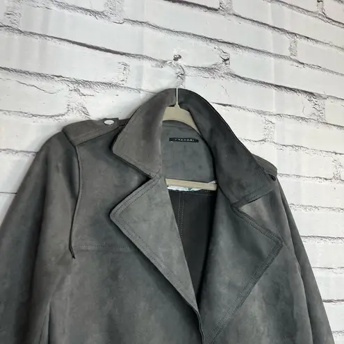 T Tahari Tahari Faux Leather Biker Moto Jacket Charcoal Grey Relaxed Zip Pockets M Lined