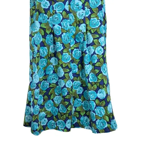 Talbots  Blue Green Floral Button Down Fit & Flare Pleated Midi Dress Size 12