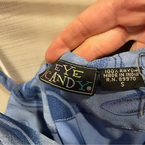 Eye Candy Vintage Y2K mermaid maxi dress sparkle blue swirl beaded cowl neck