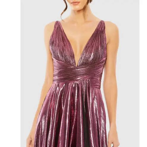 Mac Duggal Rose Pink Sleeveless V Neck Pleated Top Metallic Dress Size M