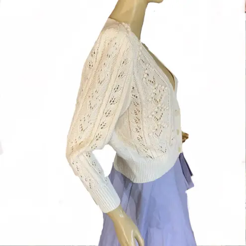 EL JEUNE VINTAGE JAPANESE CREAMY WHITE POMPOM ACCENT V NECK CARDIGAN SWEATER (L) Size L