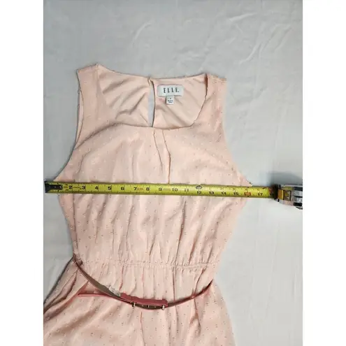 Elle Dress Womens Small Coral Pink Fit & Flare Sleeveless Dotted Belted (A24)