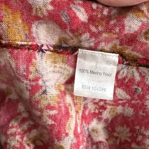 Garnet Hill 100% Merino Wool Floral Button Cardigan – Red & Mustard (Women’s M)