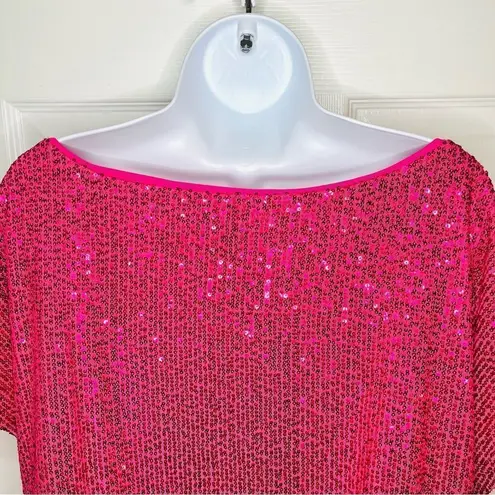 Main Strip I’m Tempted Sequin Top Short Sleeves Hot Pink L NWT