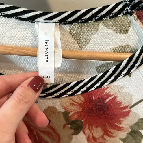 Honeyme Medium Mixed Print Stripe and Floral Pouch Knit Top