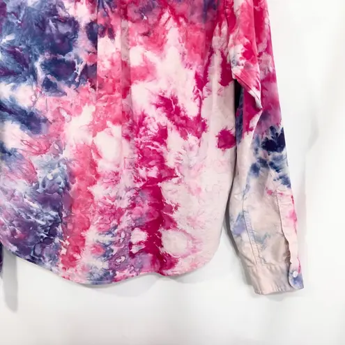 Polo Jeans Company Large Top Handmade Tie Dye Button Long Sleeve Pink Purple 539