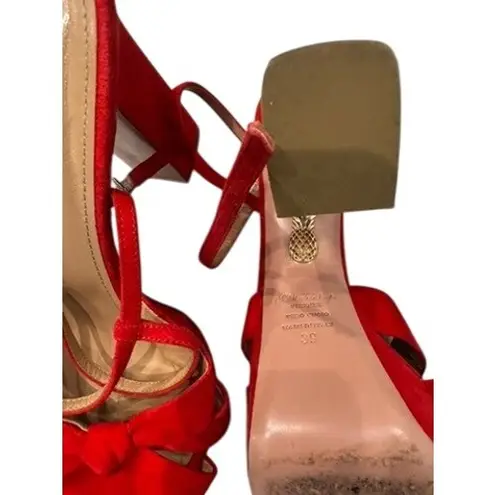 Aquazzura Red Suede Bow Platform High Heel Sandals Women's Size 39