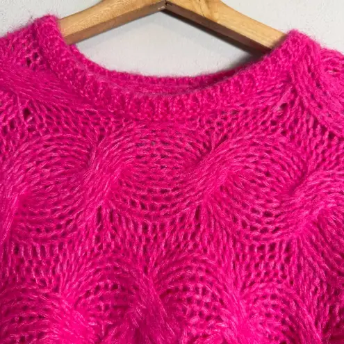 Farm Rio Maxi Cable Knit Sweater Pullover Women's Medium Pink Chunky Comfy NWOT