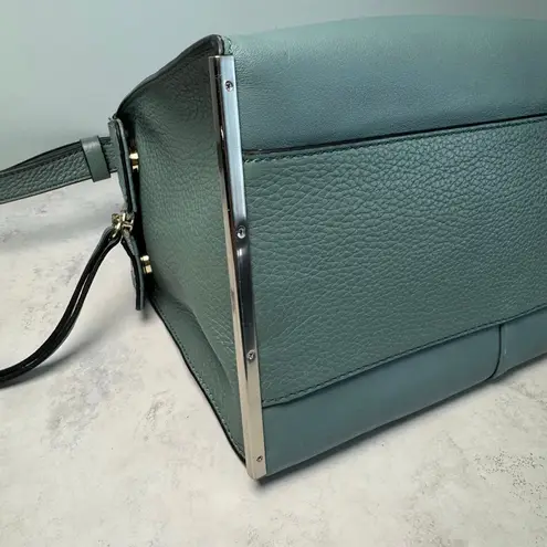 Pour La Victoire Teal Leather Satchel Shoulder Bag Mixed Metals
