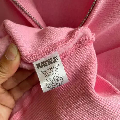 KATIE NYC Pink Zip Up Hoodie Sweatshirt XL Cozy Fleece Lined Casual Streetwear