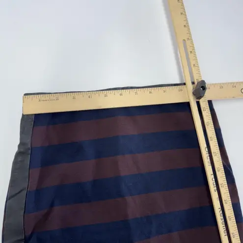 Club Monaco Skirt Womens 00 Blue Red Striped Faux Leather Trim Pencil Career