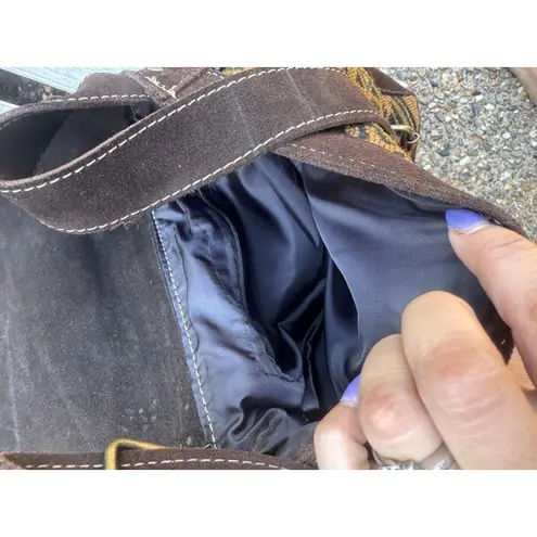 Handmade Malqui Equador Woven Wool Brown Suede Leather Crossbody Shoulder Bag