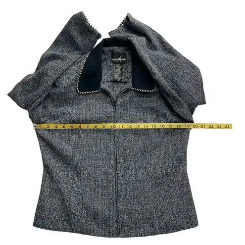 Positive Attitude Fitted Tweed Blazer Jacket Blue White Full Zip Preppy Work Size 10