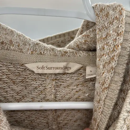 Soft Surroundings Go Lively brown cream Hooded Cardigan L open front wrap around