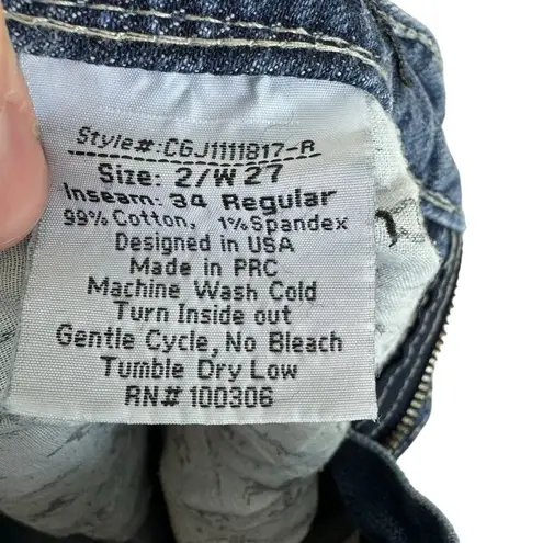 Cowgirl Up Medium Wash Boot Cut Low Rise Denim Jeans Made In USA Size 2 Blue