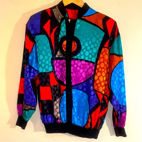 RARE NWT DEADSTOCK Vintage 80s Abstract Picasso Satin Bat Sleeve Loose Top 6 Black Size M