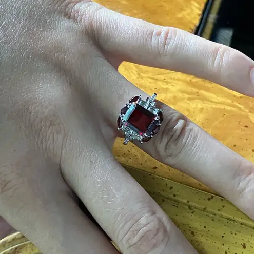 Red Labradorite Vermelho Red Garnet Sterling Silver Ring Size 7