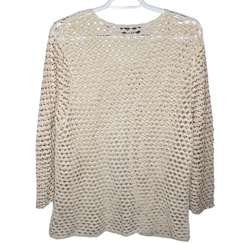 Marisa Christina linen blend beaded open knit crochet cardigan size XL