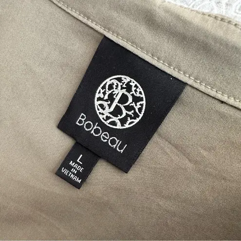 Bobeau Shift Midi Dress Olive Green Pullover Bell Sleeves Cotton Size L