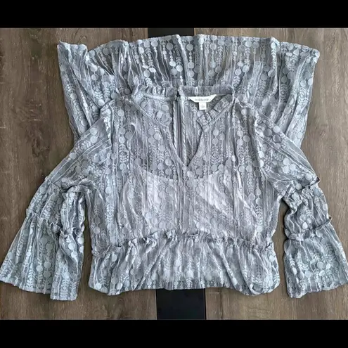 Sundance Ellery Sheer Tiered Ruffle Midi Dress, Dusty Blue, Large