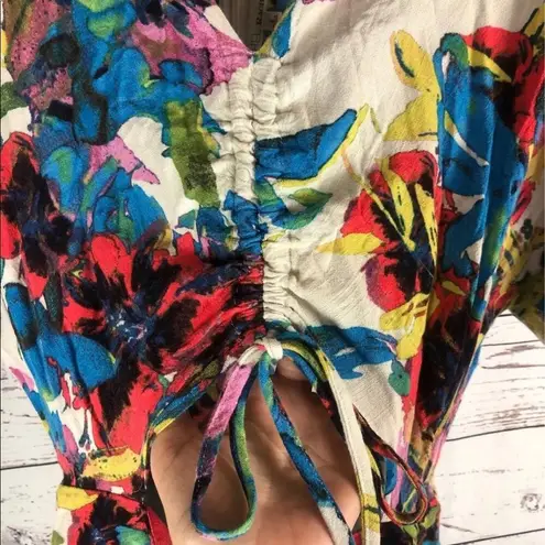 Rachel Roy Womens Floral Blue open back Romper Jumpsuit size 4