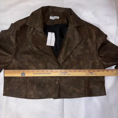 We Wore What Patina Cropped Blazer Brown Faux Leather Bomber Jacket Women's Medium