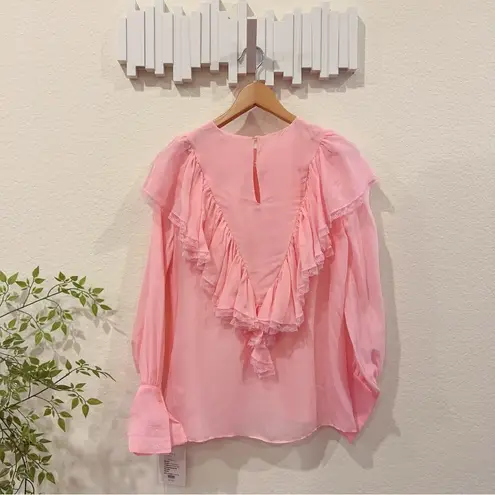 J.ING Jing Pink Long Sleeve Mulberry Silk Ruffled Blouse Top Size M NWT Size M