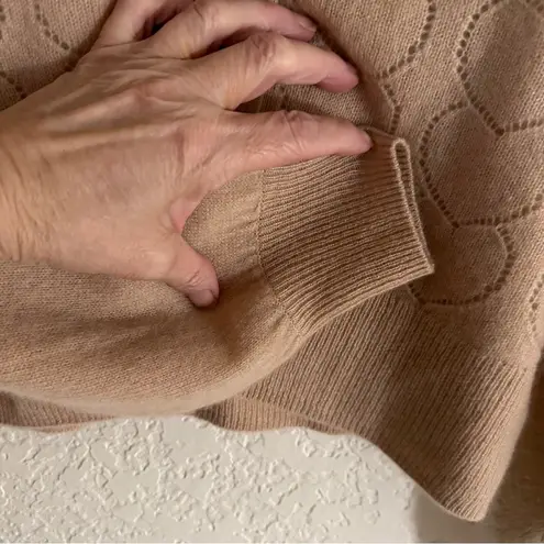 Filoro Pointelle Heart 2 Ply 100% Cashmere Cardigan Honey Size Small Swe… Tan