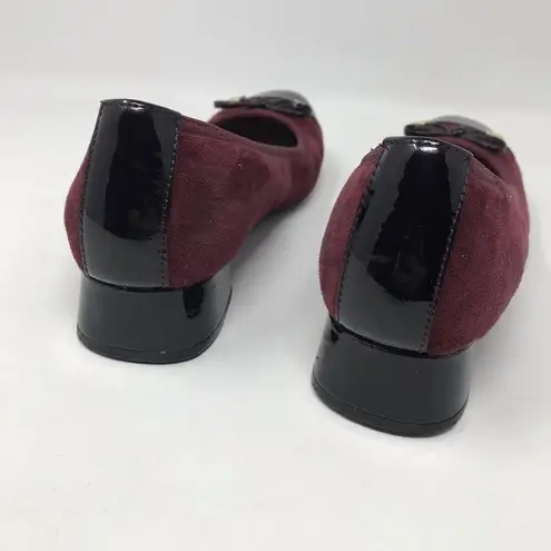 Vionic Daphne Suede Patent Block Heel Bow Low Pump Shoes Merlot Black Burgundy 8