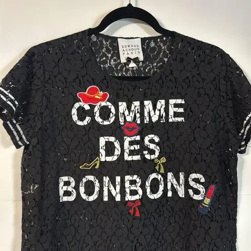 Edward Achour Paris “Comme Des Bonbons” Black & White Embroidered Lace Tee Eu 40 Size M
